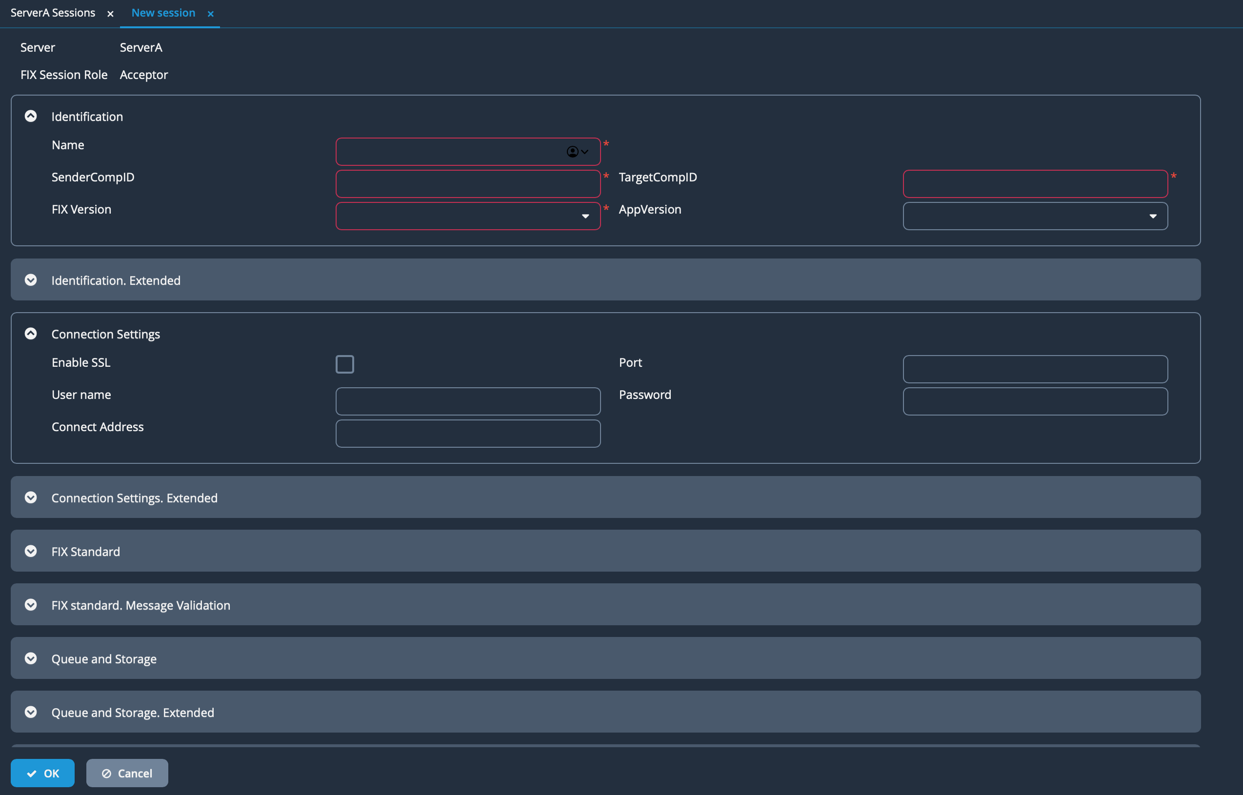 FIXICC H2 Session Creation Dark