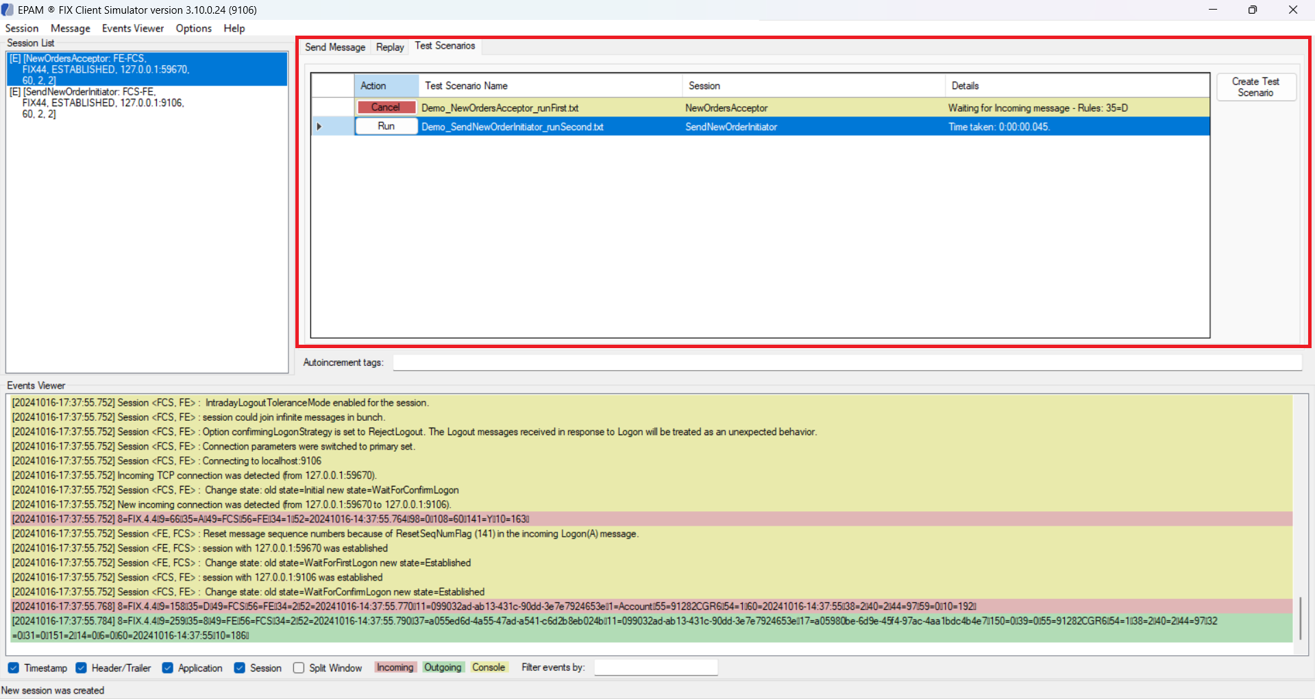 FIX Client Simulator Test Scenarios