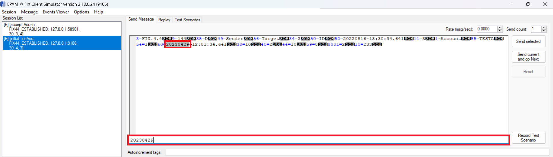 FIX Client Simulator search line