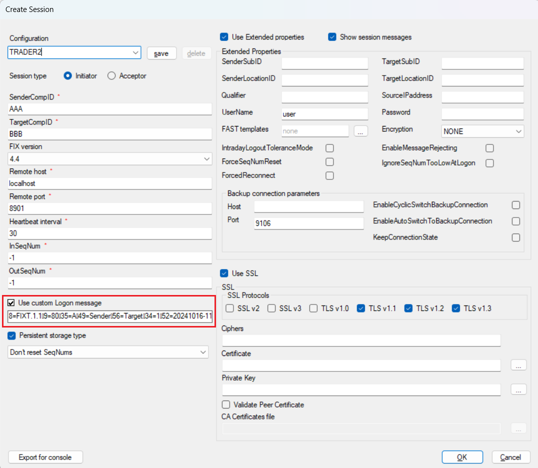 FIX Client Simulator custom logon