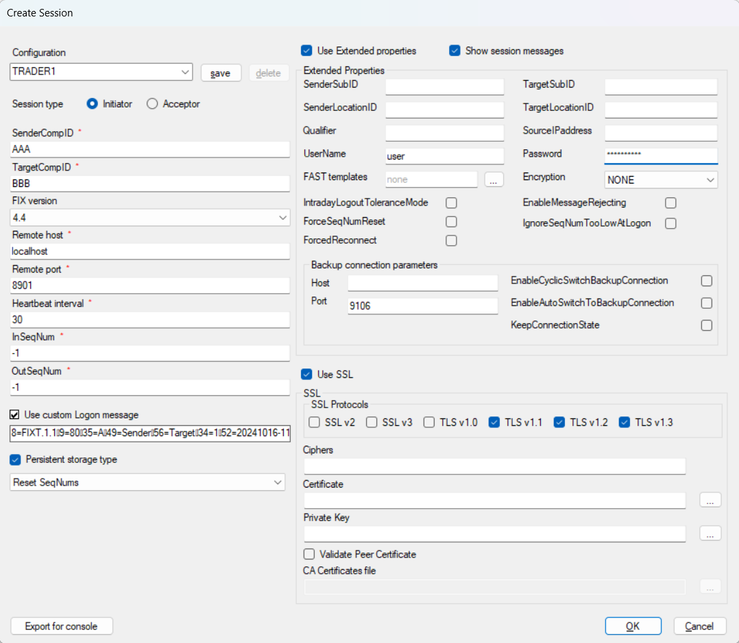 FIX Client Simulator create session